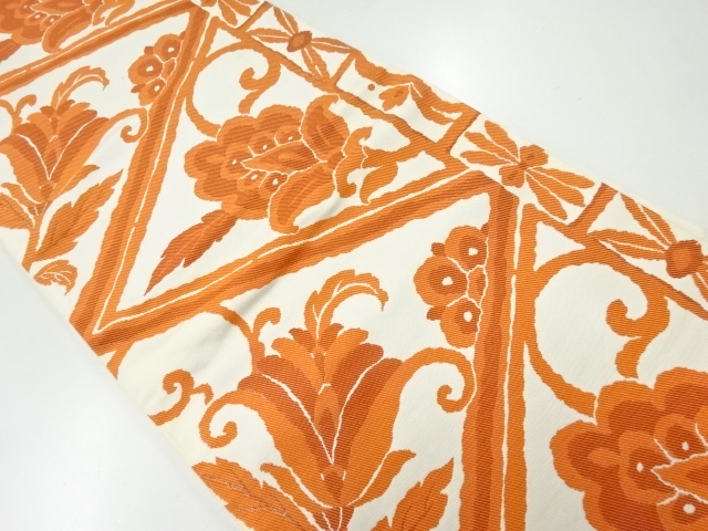 JAPANESE KIMONO / ANTIQUE FUKURO OBI / SILK / WOVEN FLORAL ARABESQUE